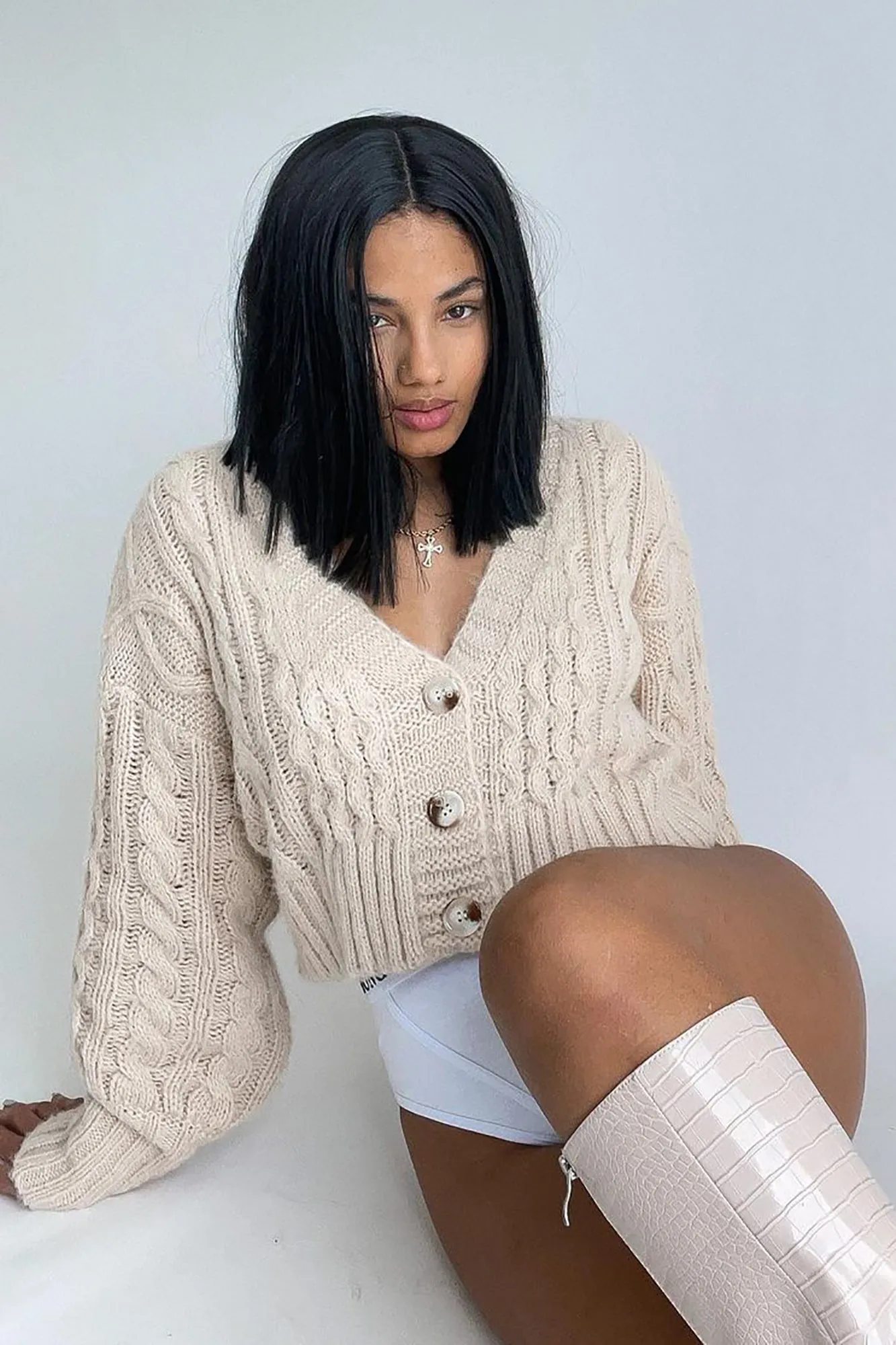 Anya Cable Knit Cardigan - Oatmeal