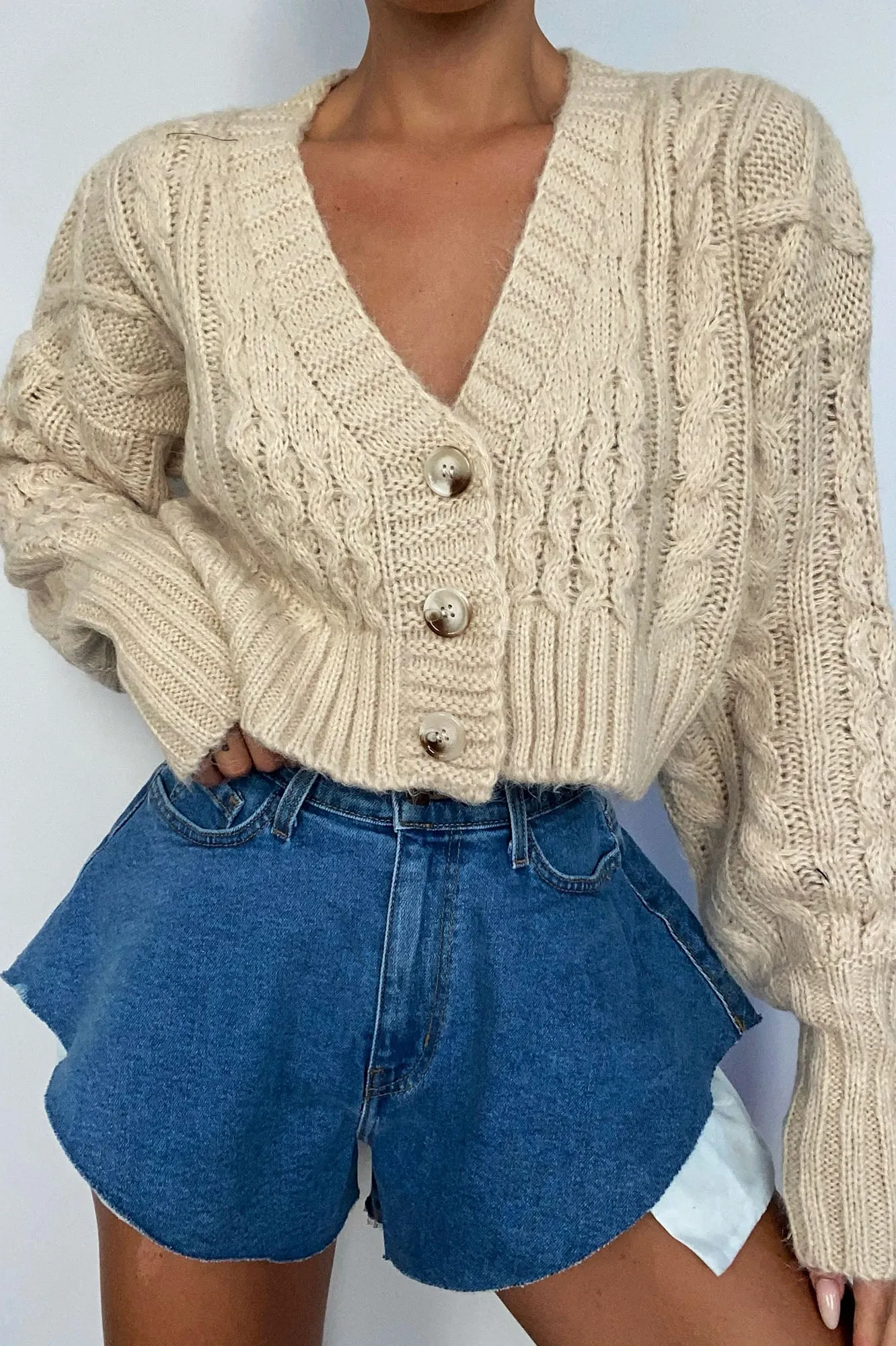 Anya Cable Knit Cardigan - Oatmeal