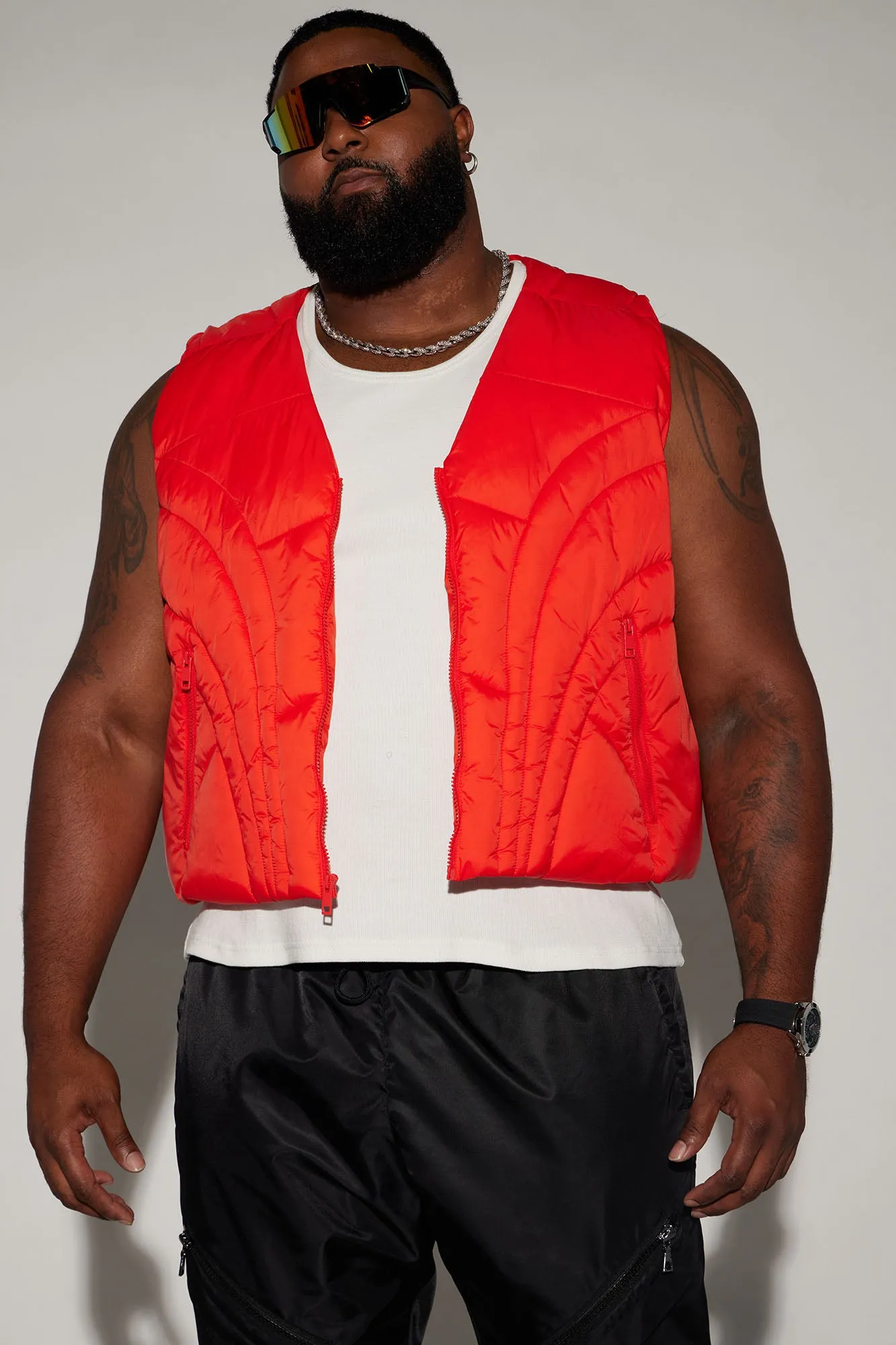 Avalon Nylon Cropped Tactical Padded Vest - Red