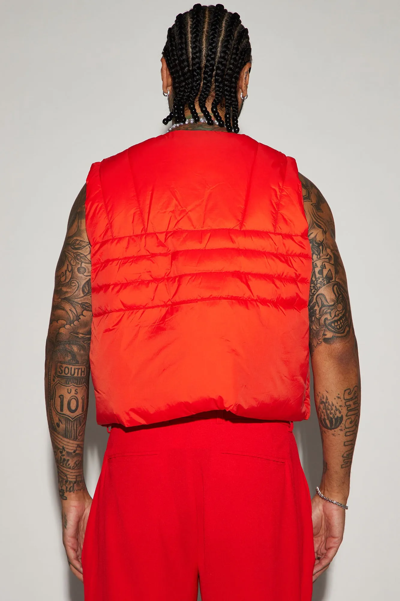 Avalon Nylon Cropped Tactical Padded Vest - Red