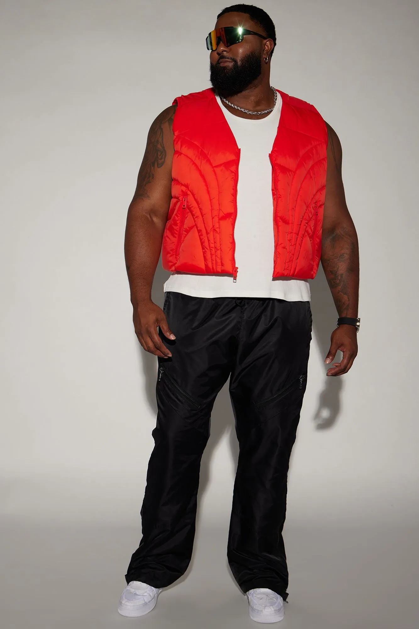 Avalon Nylon Cropped Tactical Padded Vest - Red