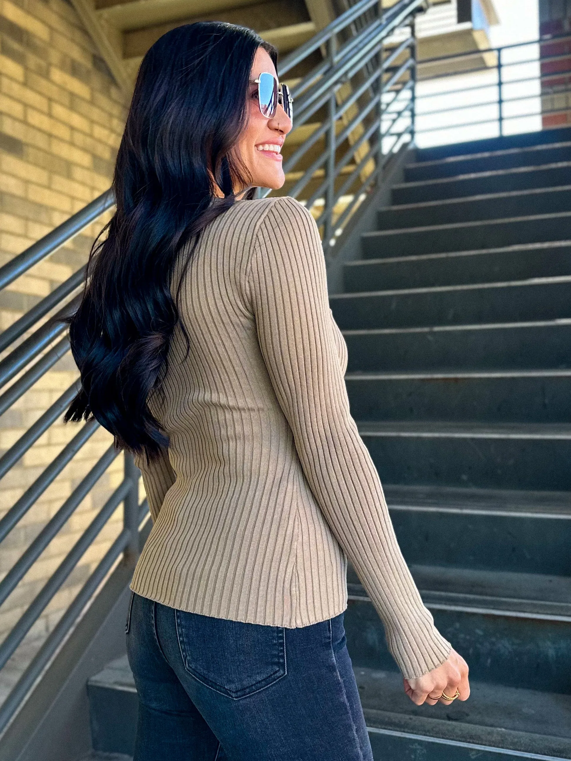 Basic Ribbed Knit Long Sleeve - Taupe