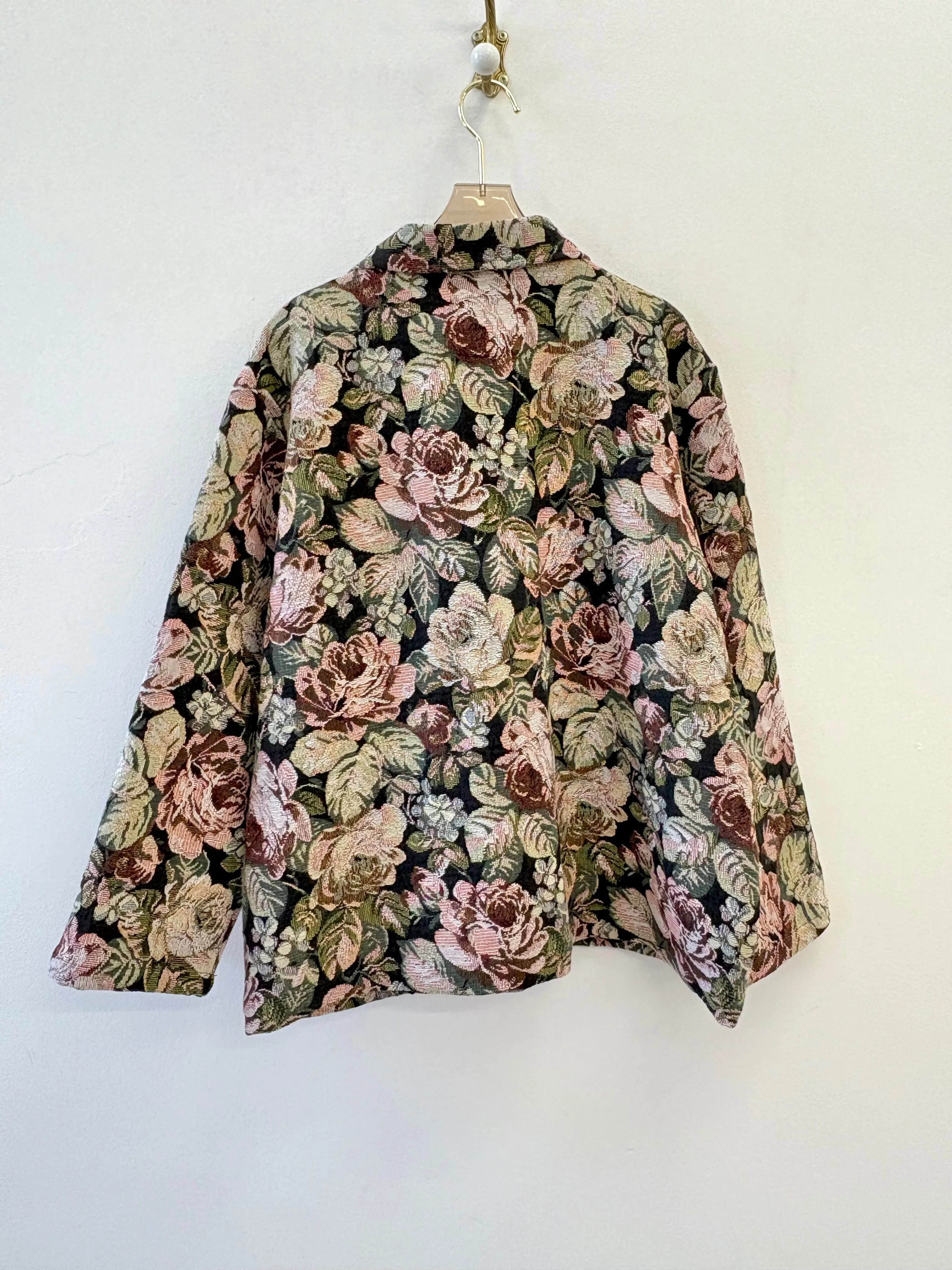 Black Floral Tapestry Utility Jacket