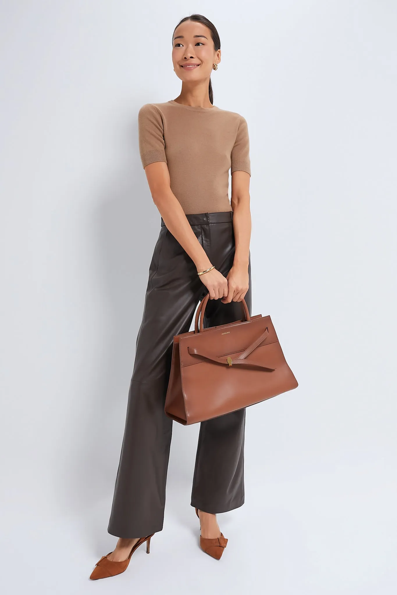 Brown Straight Leg Leather Pants
