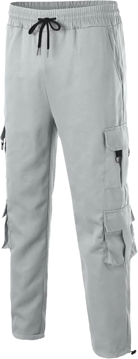 Cargo Sweatpants for Men Elastic Waist Drawstring Work Jogger Pants with Pockets Mens Casual Pants Stretch Slim Fit