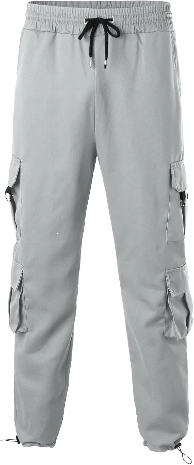 Cargo Sweatpants for Men Elastic Waist Drawstring Work Jogger Pants with Pockets Mens Casual Pants Stretch Slim Fit