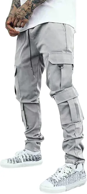 Cargo Sweatpants for Men Elastic Waist Drawstring Work Jogger Pants with Pockets Mens Casual Pants Stretch Slim Fit