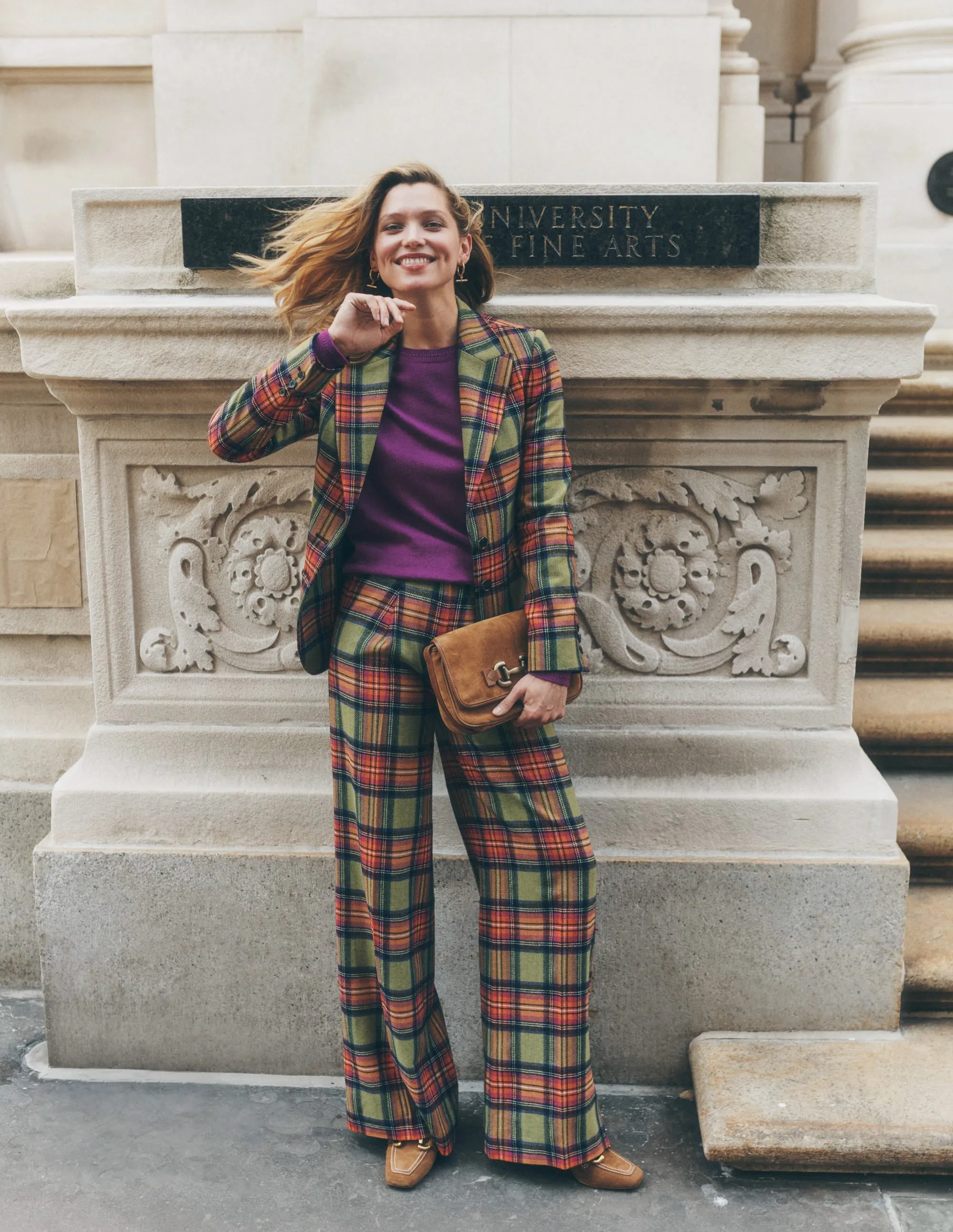 Chiswick Wool-Blend Trousers-Green and Purple Check