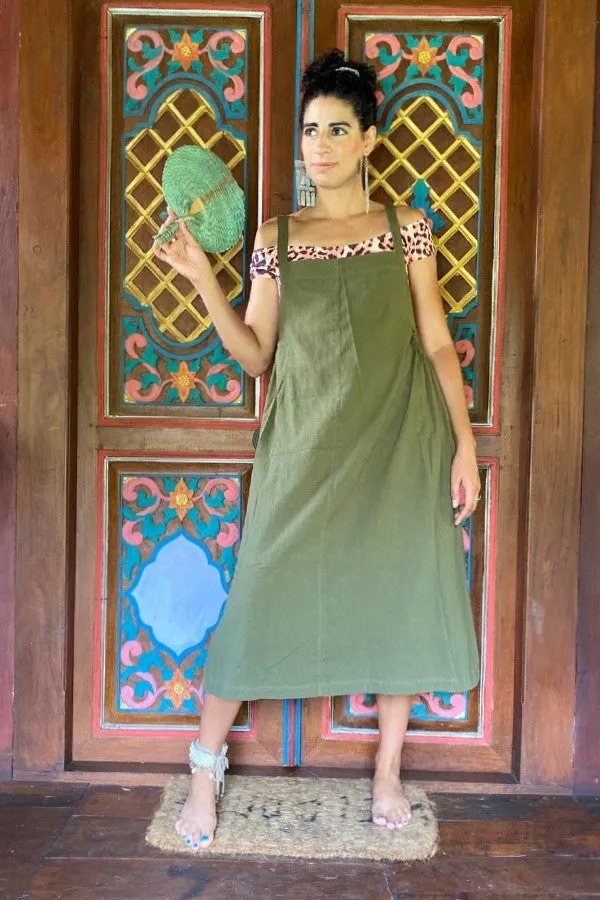Cotton Overalls Dress - Military Green