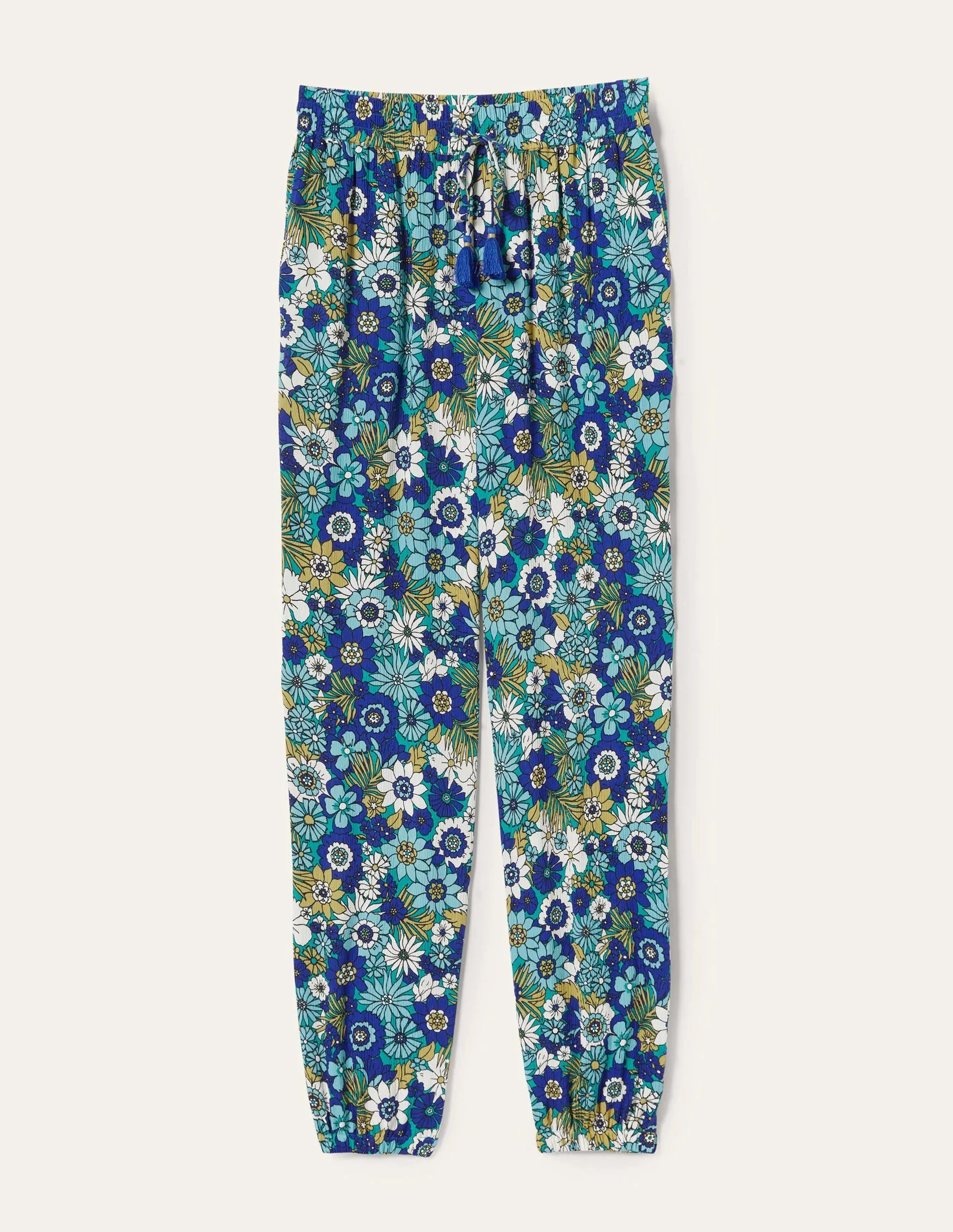 Crinkle Tapered Trousers-Emerald, Bloom Garden