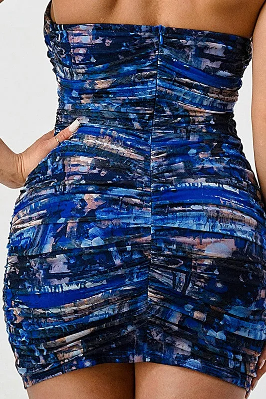 Cut-Out Deep Ocean Print Mini Bodycon Dress
