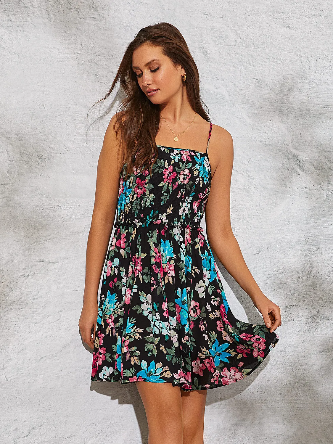 Floral Print Spaghetti Strap Fit & Flare Dress
