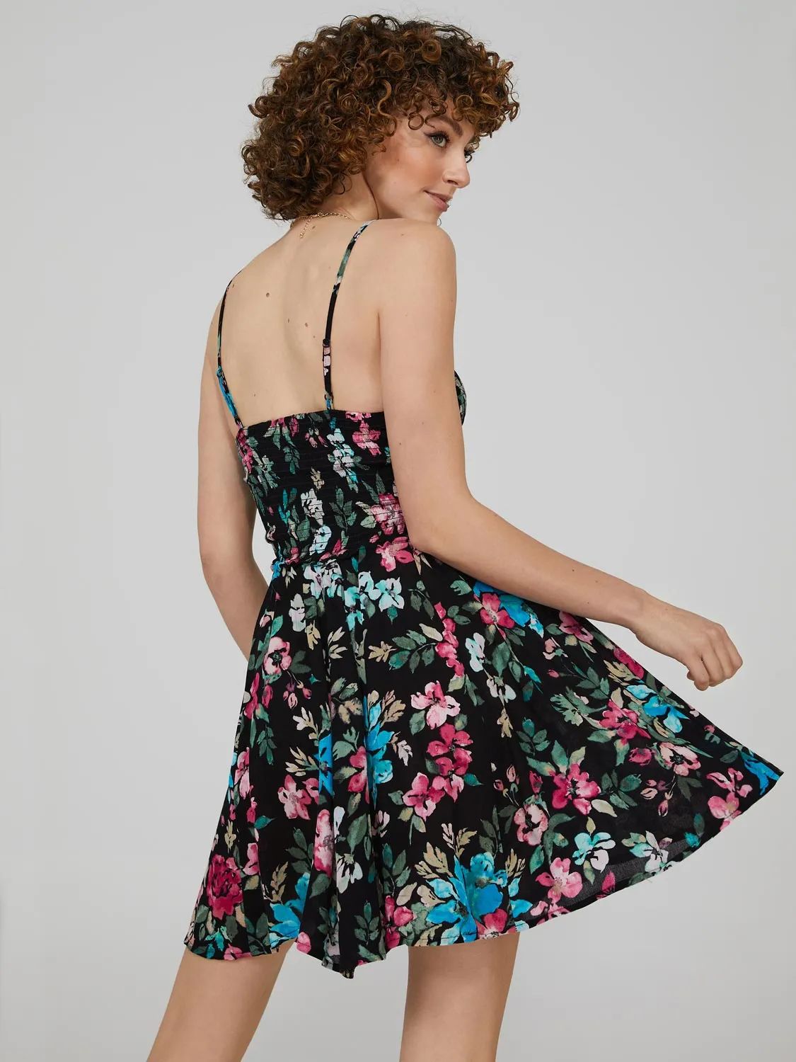 Floral Print Spaghetti Strap Fit & Flare Dress