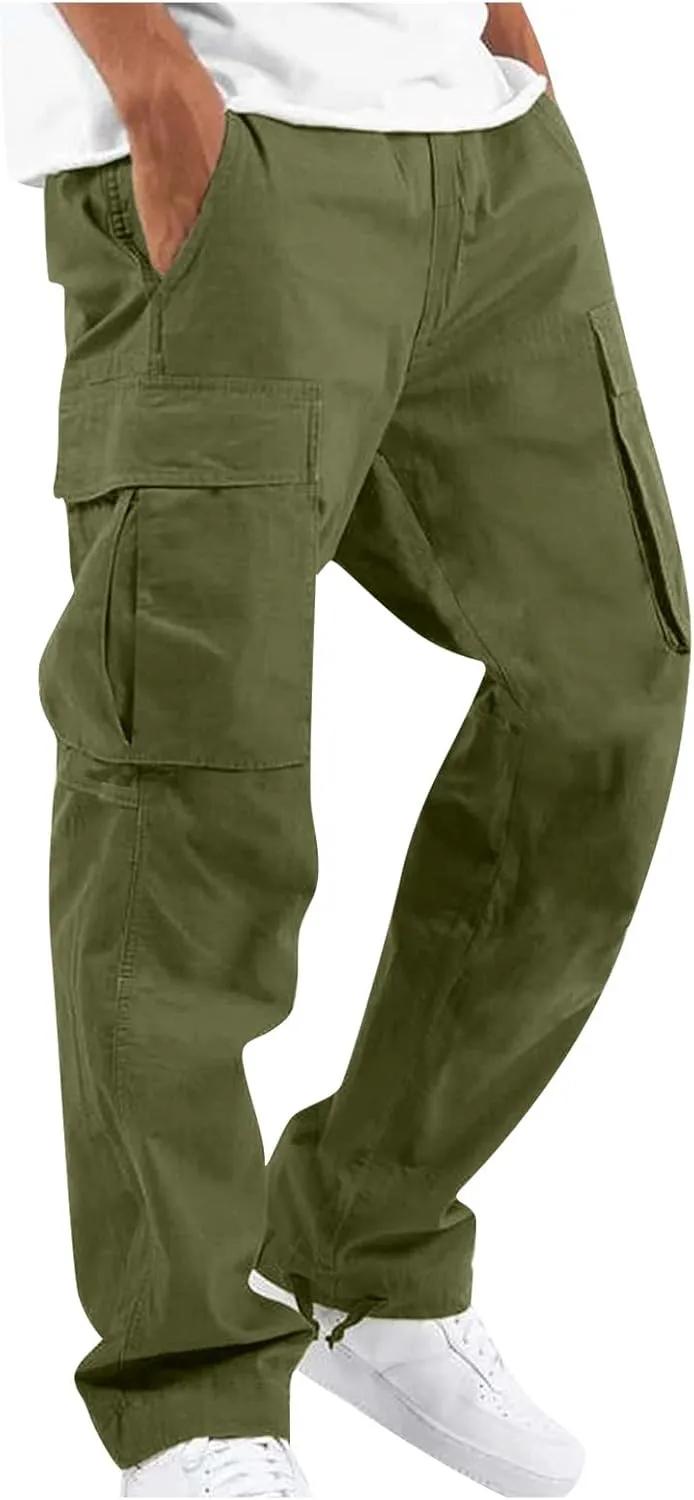 GOFULY Mens Cargo Pants Baggy Fashion Sweatpants with Pockets and Draw String with Pocket Casual Pants Joggers Trousers