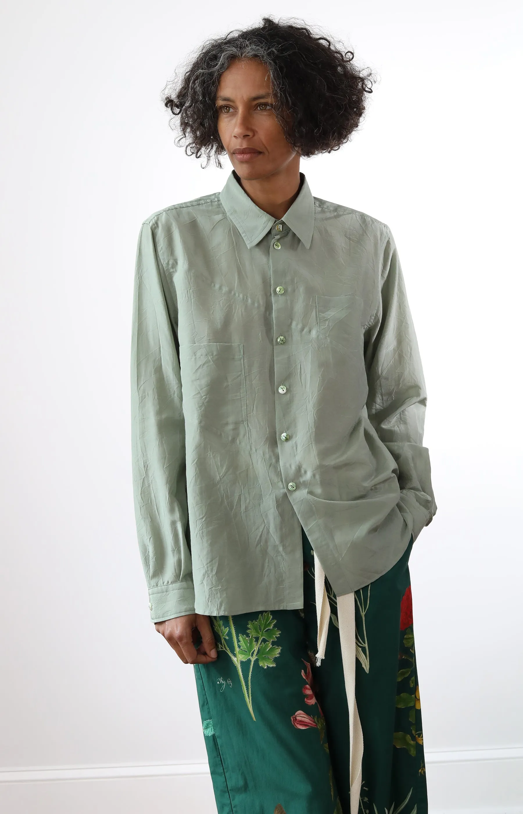 Green Cotton Silk Shirt