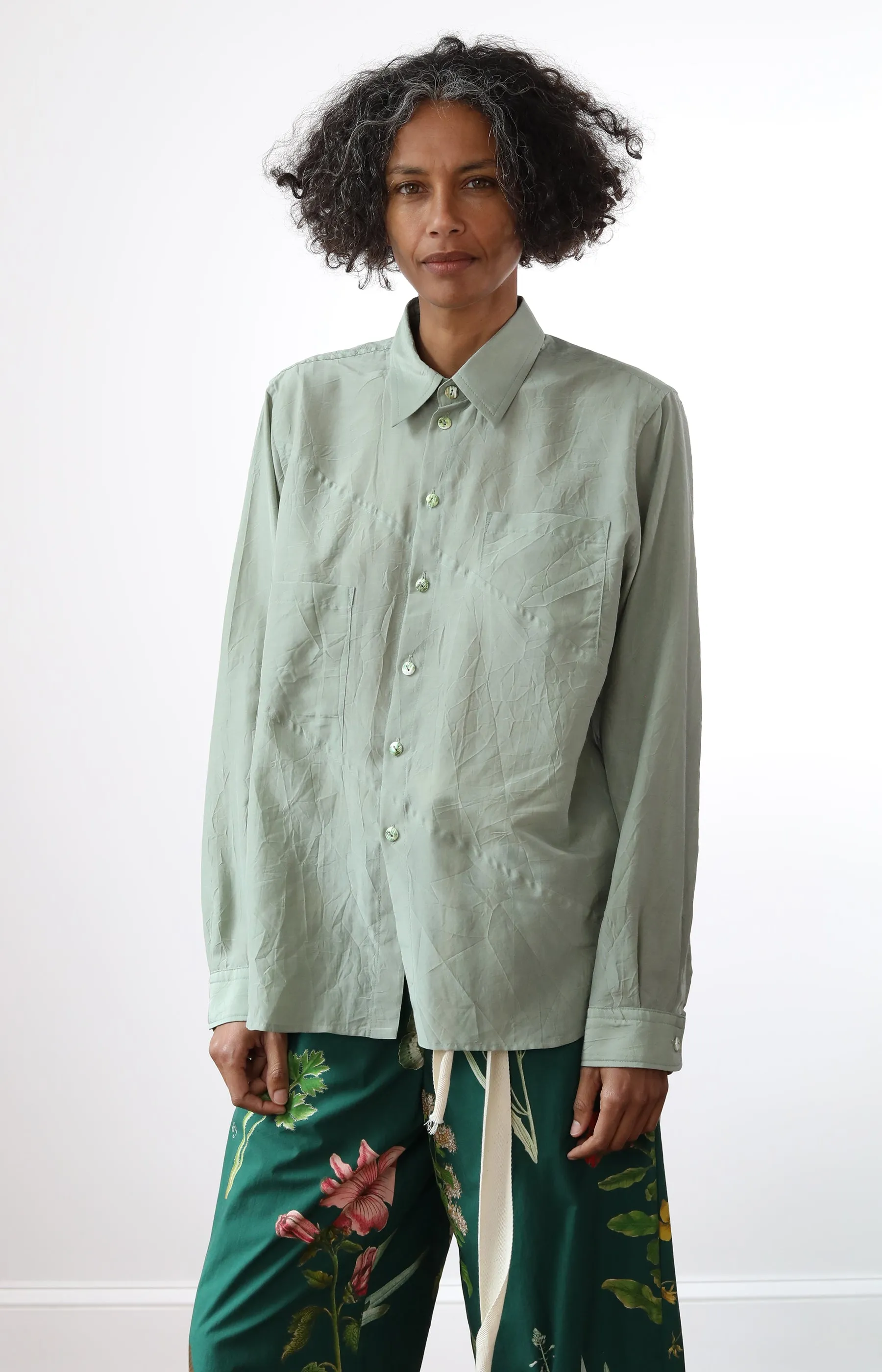 Green Cotton Silk Shirt