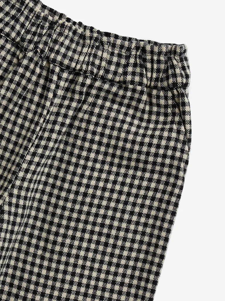 HOP Kids Black Checkered High-Rise Pants