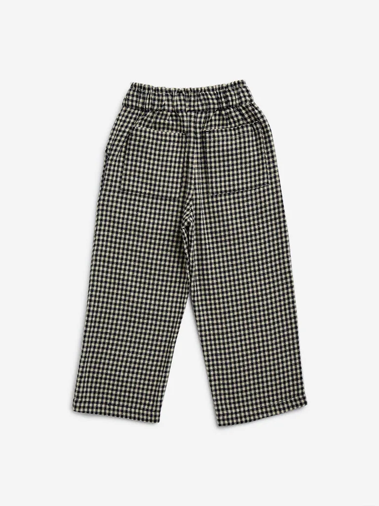 HOP Kids Black Checkered High-Rise Pants