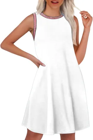 Kubbon Sundresses for Women Sleeveless Round Neck Tank Dresses Casual Loose Summer Mini Dress Flowy Travel Beach Dresses
