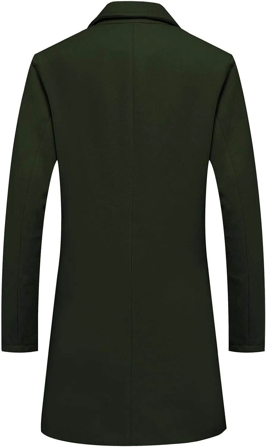 Lisskolo Men's Classic Wool Trench Overcoat Single Breasted Mid Long Wool Blend Top Pea Coats Jackets