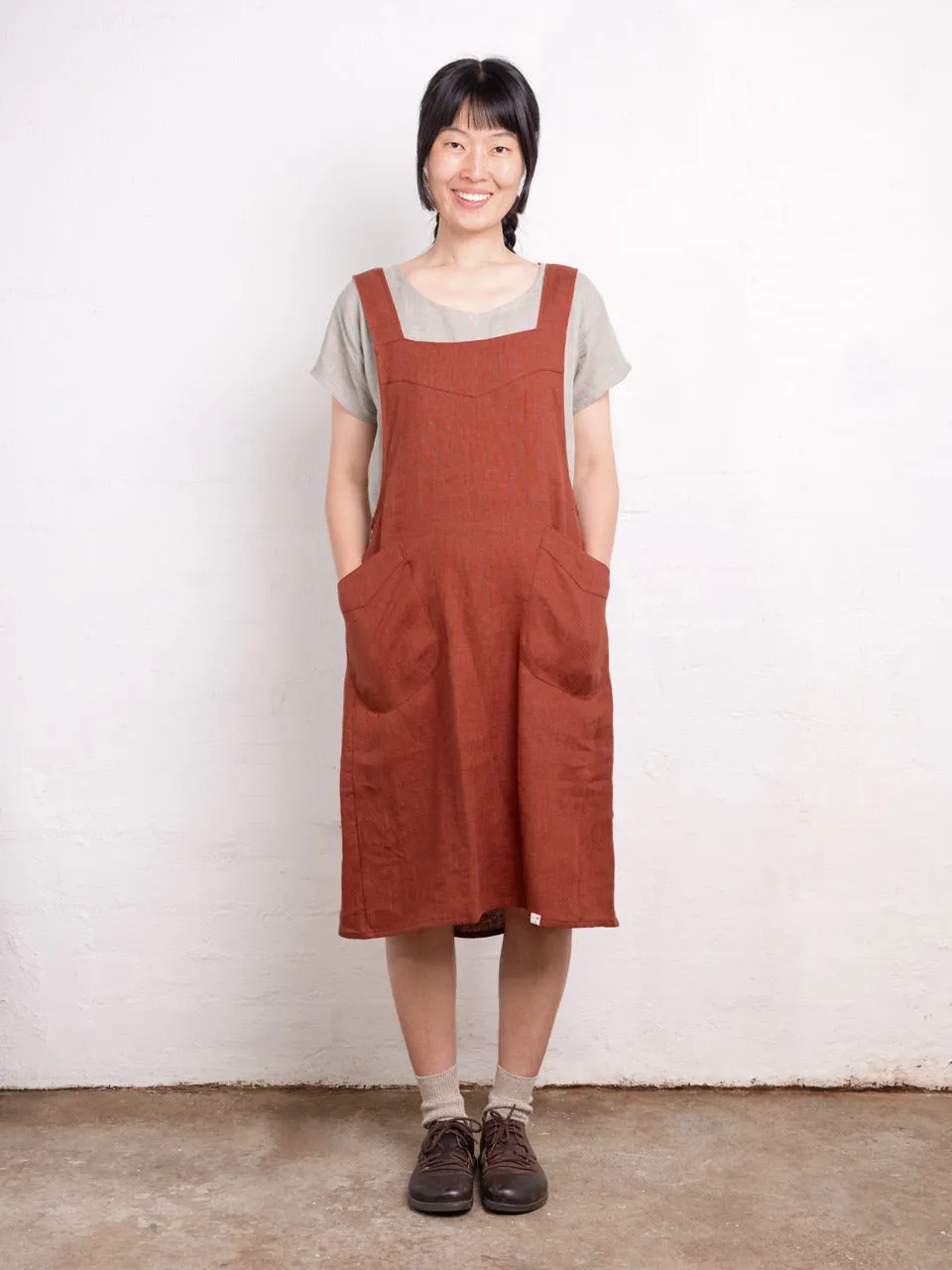 Mamiko Apron Dress - 100% Linen - Cinnamon Dust (Women S-XL)