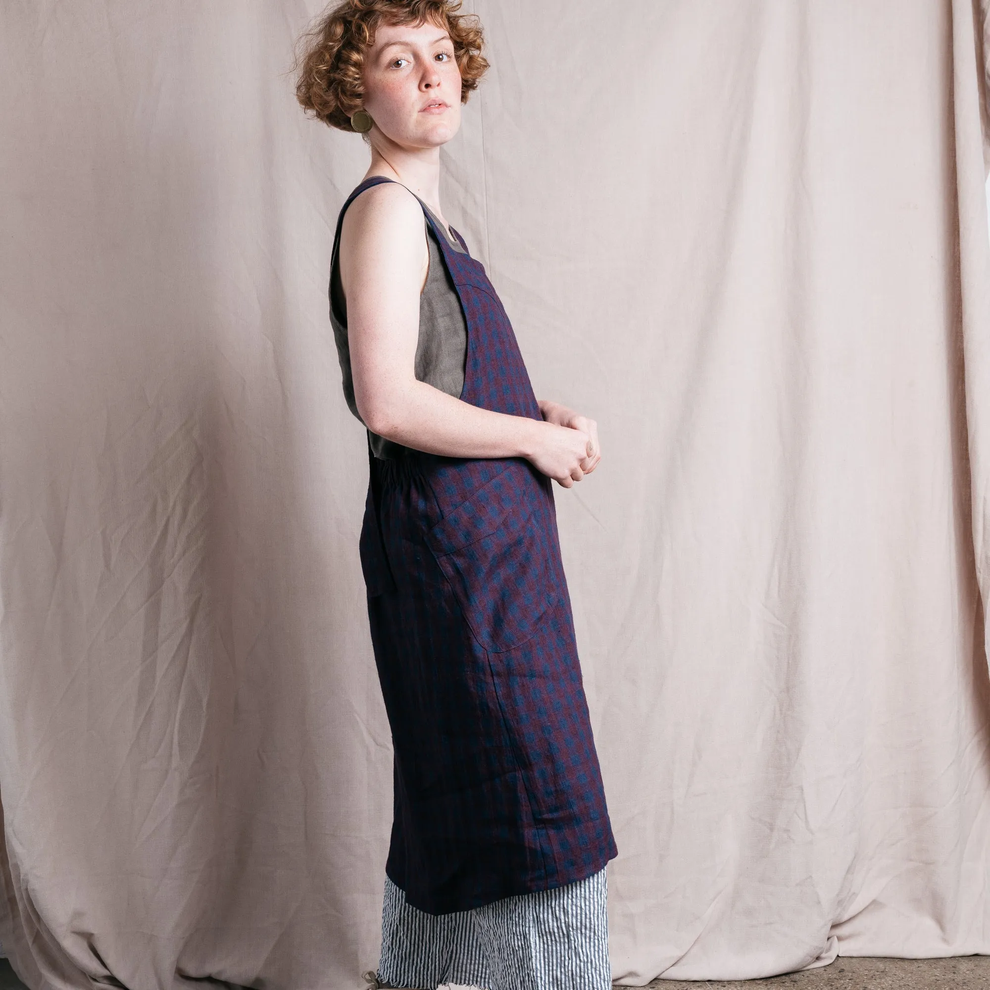 Mamiko Linen Apron Dress - Autumn Sea (Women)