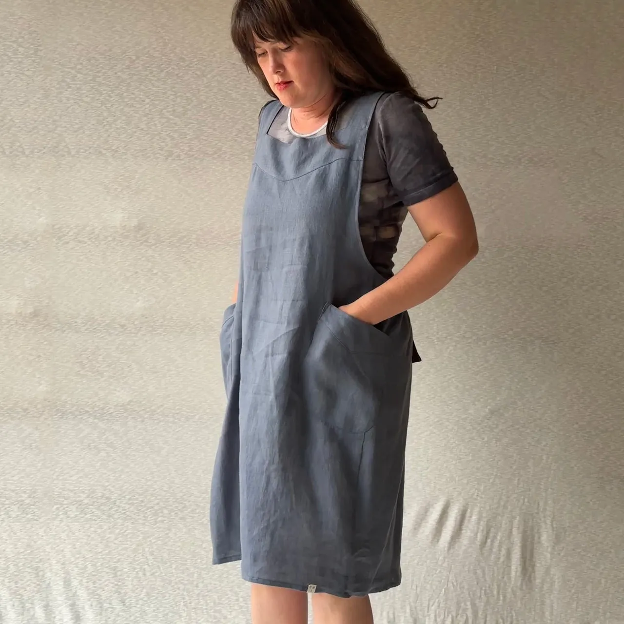 Mamiko Linen Apron Dress - Autumn Sea (Women)