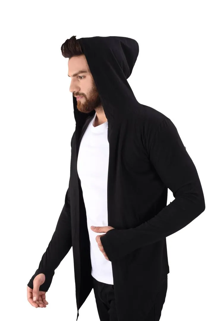 Men's Black Cotton Blend Solid Long Sleeves Cardigan