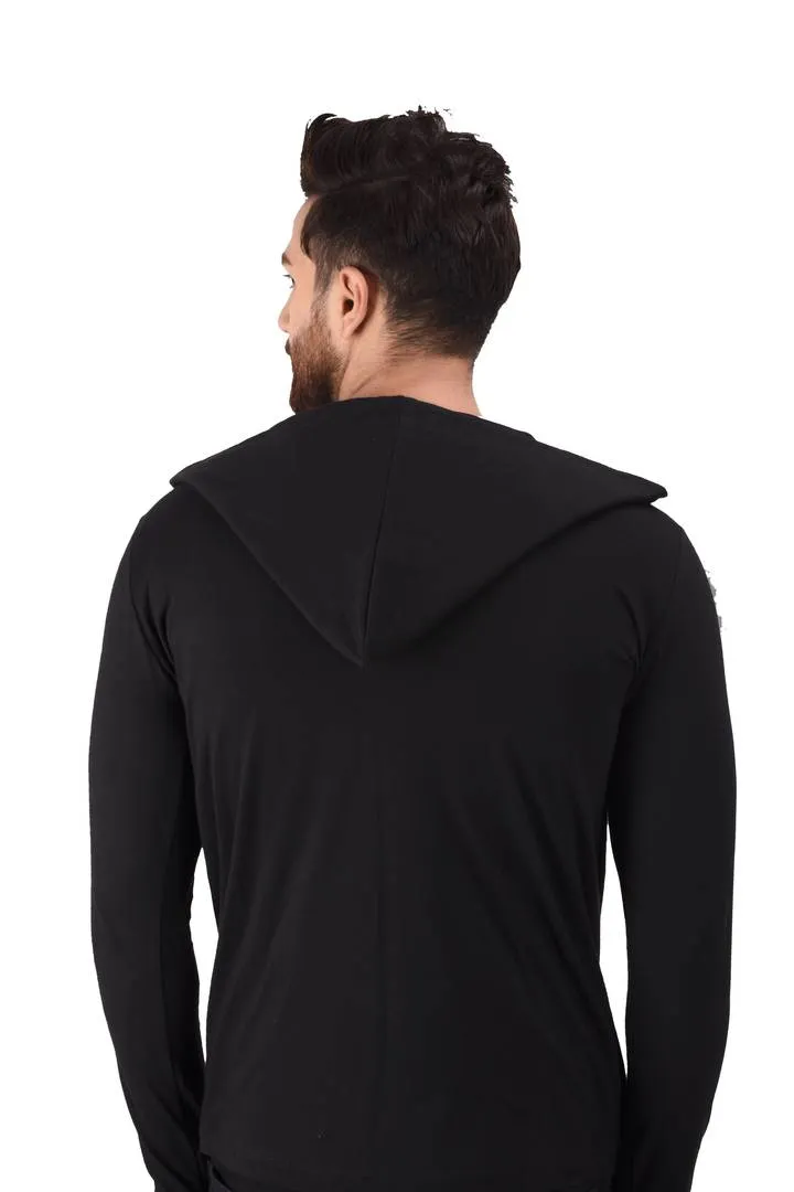 Men's Black Cotton Blend Solid Long Sleeves Cardigan