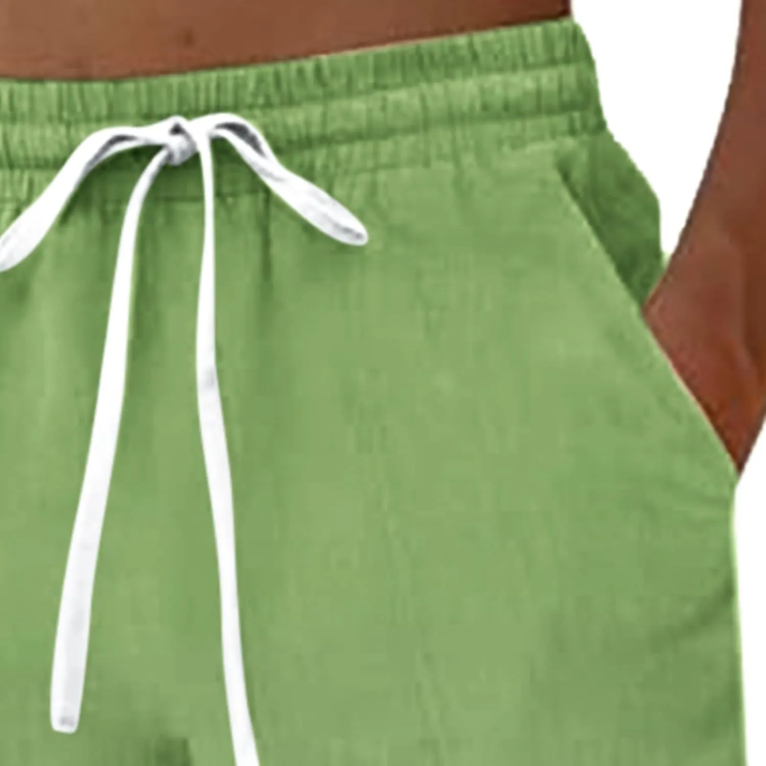 Mens Cotton Linen Drawstring Pants Casual Drawstring Summer Beach Pants Lightweight Breathable Trousers with Pockets