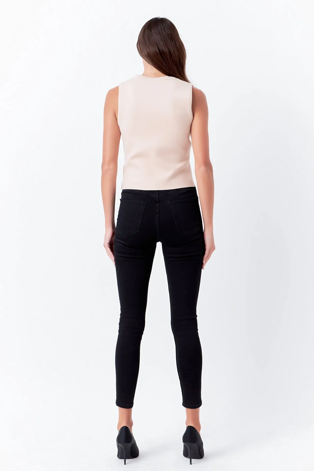Pearl Trim Knit Tank Top