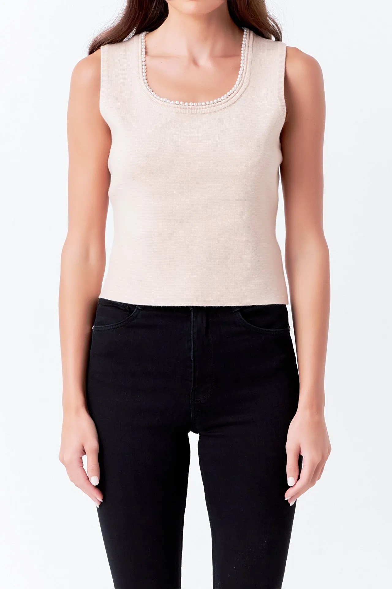 Pearl Trim Knit Tank Top