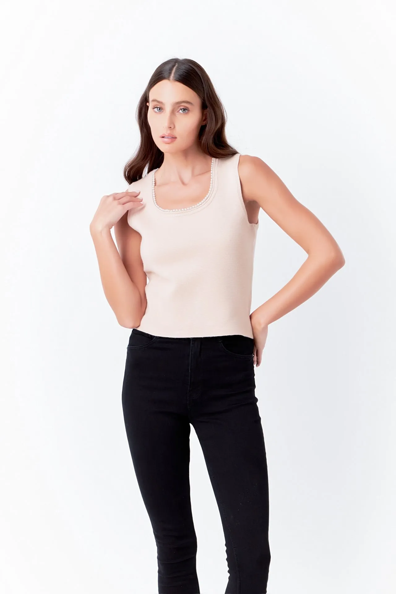 Pearl Trim Knit Tank Top