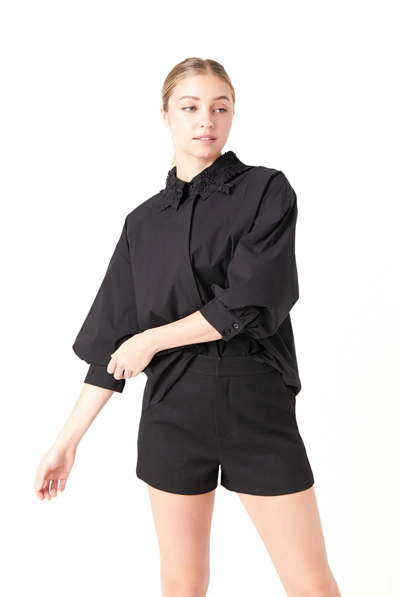Peekaboo Lace Collared Shirt