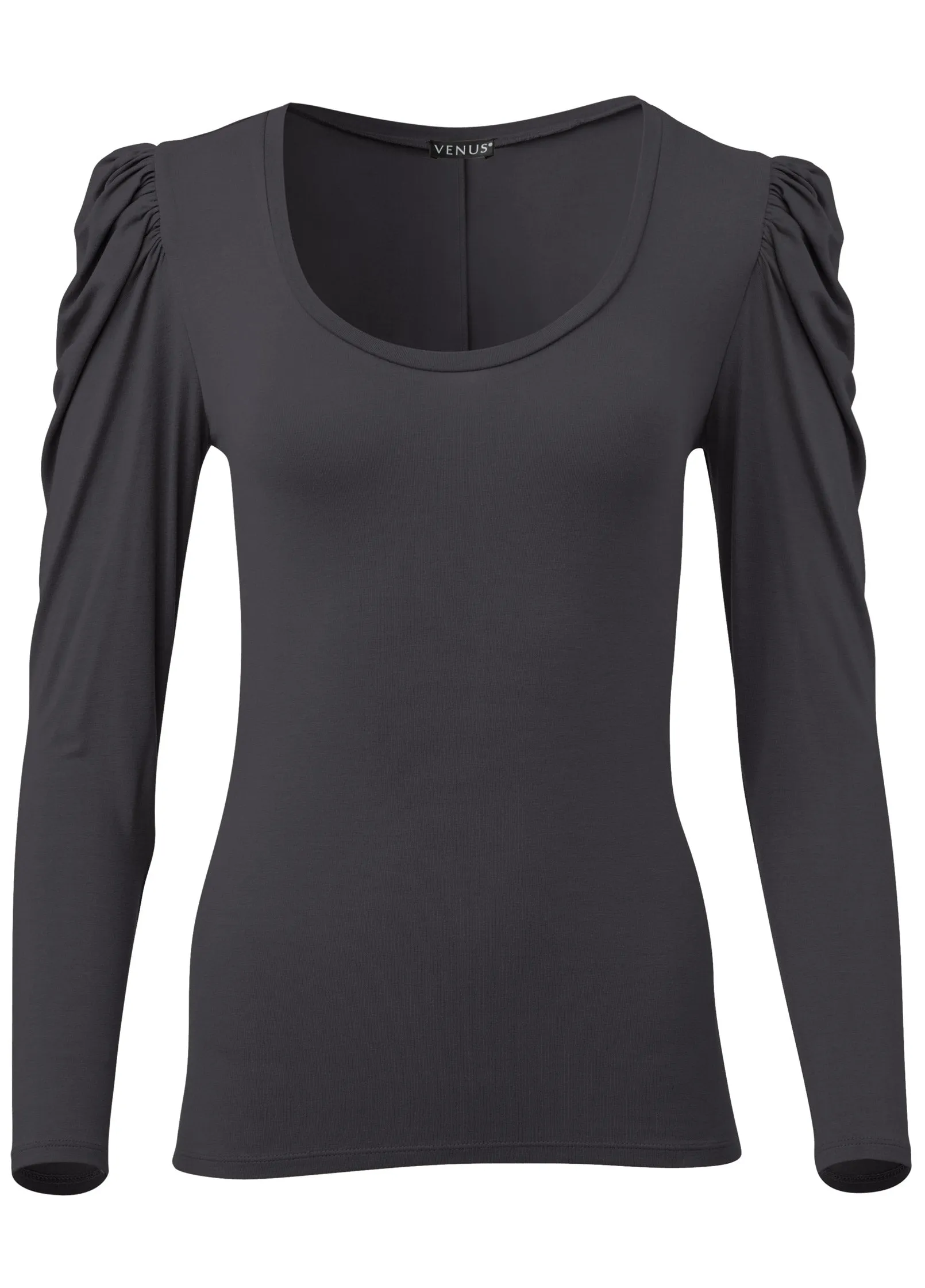 Puff Shoulder Long Sleeve Top - Black