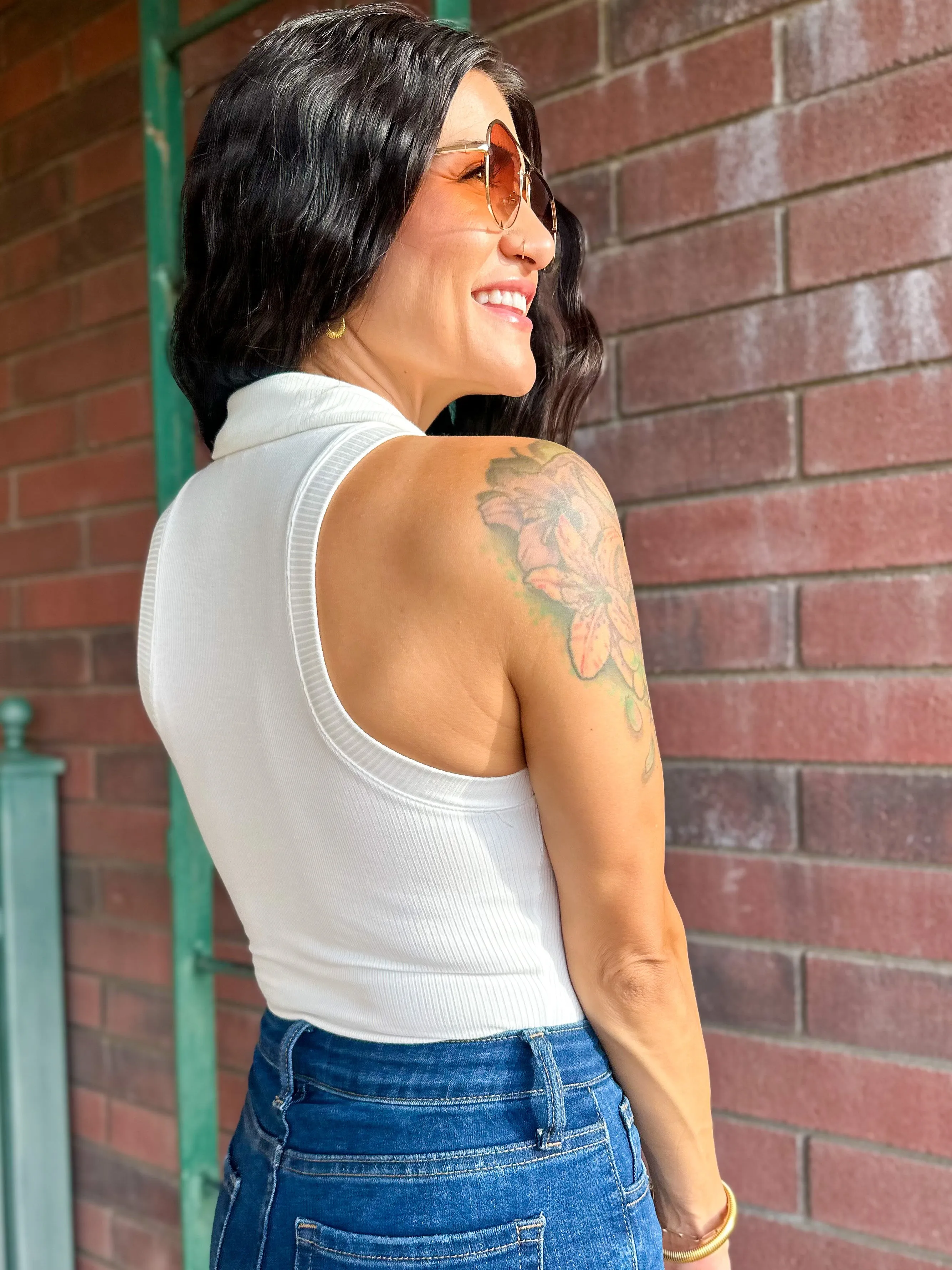 Ribbed Collared Bodysuit