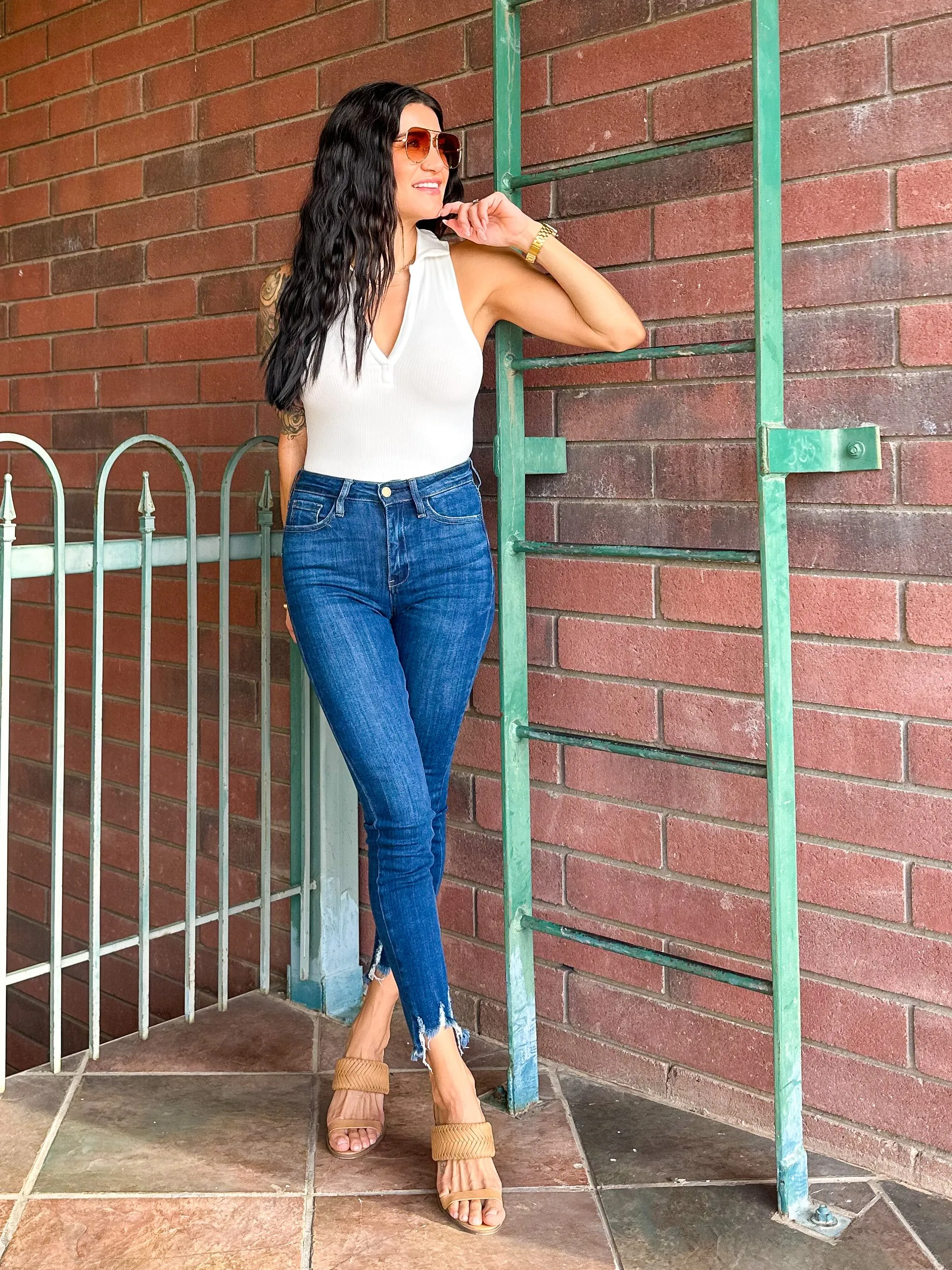 Ribbed Collared Bodysuit