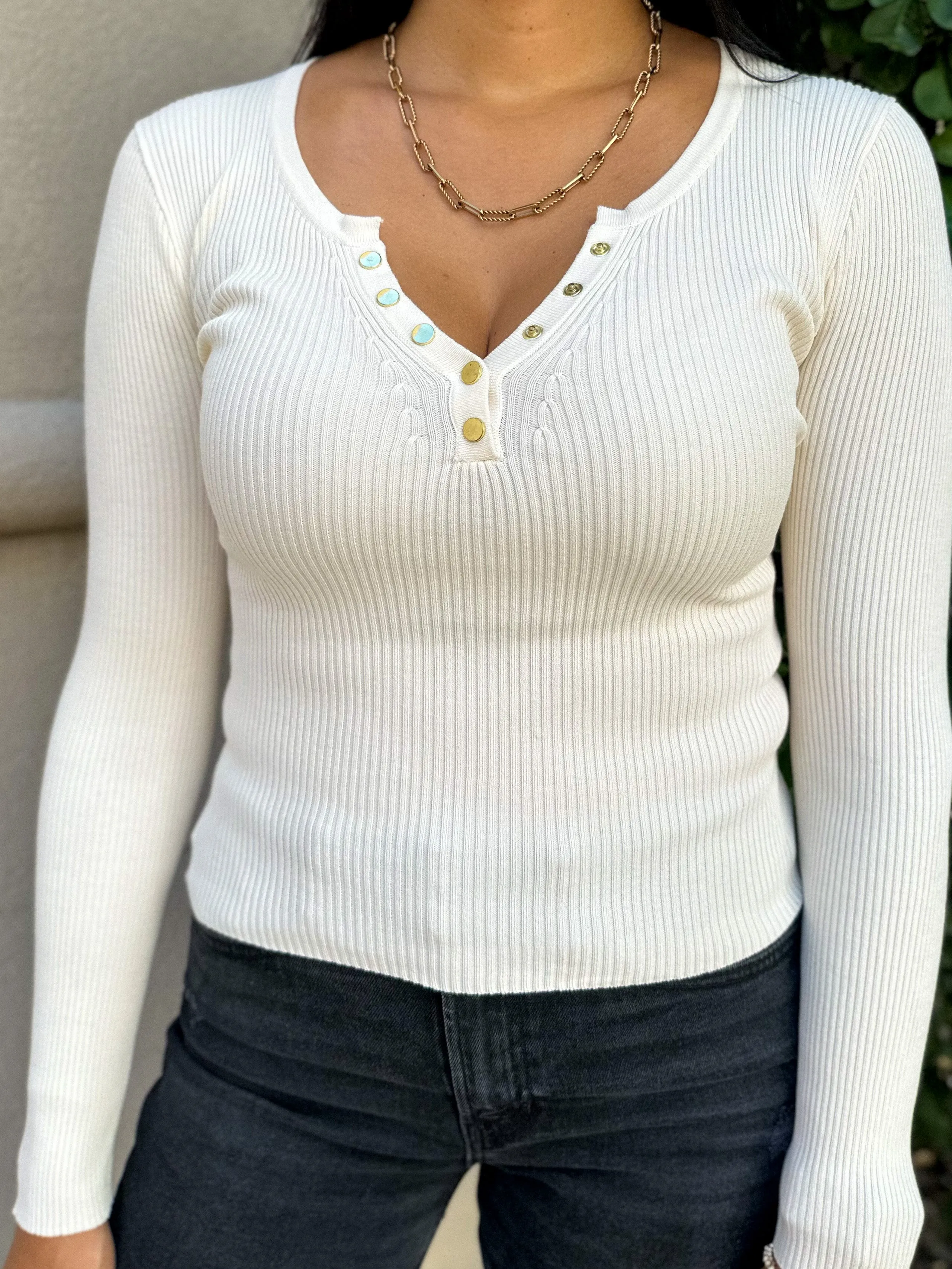 Ribbed Knit Henley Long Sleeve