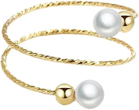 Shell Pearl Adjustable Open Wrap Ring 925 Sterling Silver 14K Gold Plated Stacking Statement Wedding Finger Rings for Women Girls Fashion Layered Comfort Fit Christmas Holiday Jewelry Gift for Girlfriend Wife