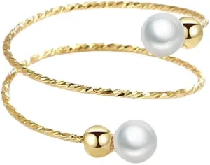 Shell Pearl Adjustable Open Wrap Ring 925 Sterling Silver 14K Gold Plated Stacking Statement Wedding Finger Rings for Women Girls Fashion Layered Comfort Fit Christmas Holiday Jewelry Gift for Girlfriend Wife
