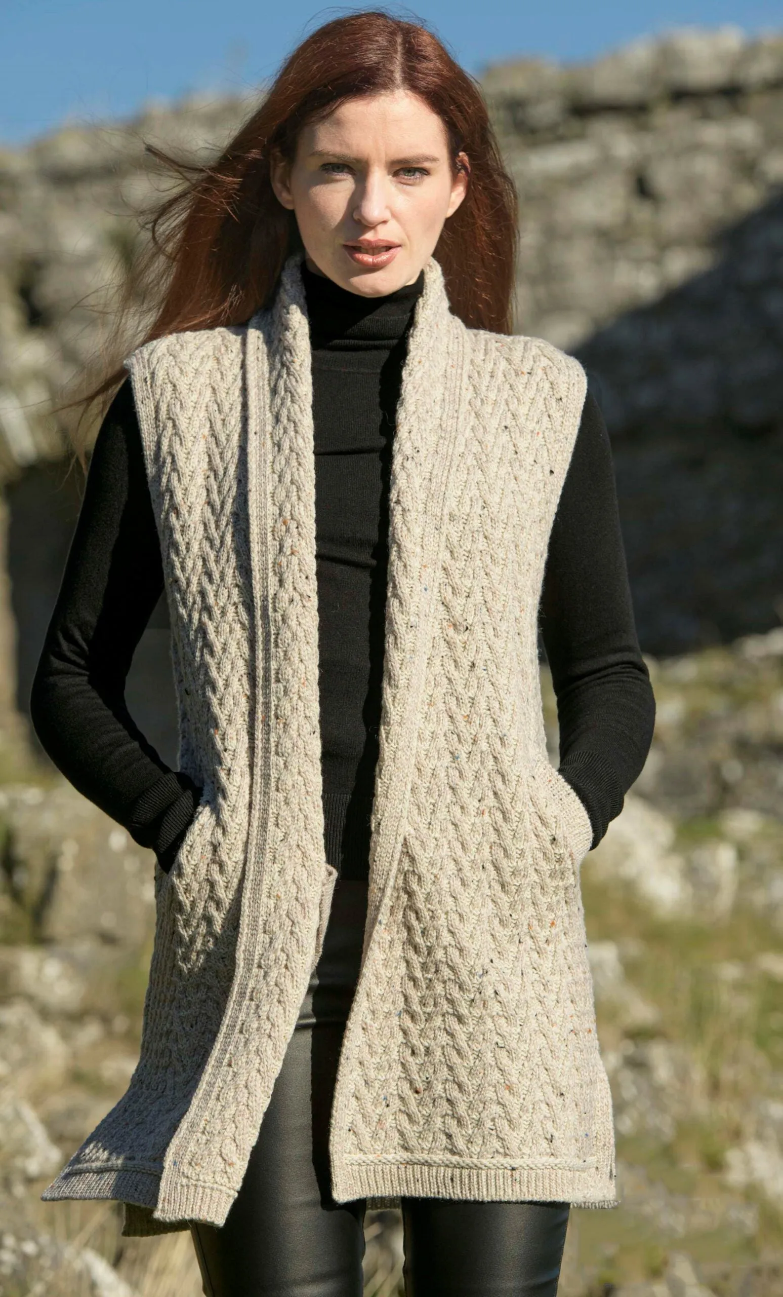 Sleeveless Herringbone Cardigan