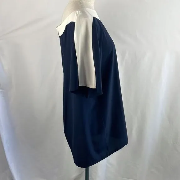 St. JohnNavy With Ivory Trim Silk Top