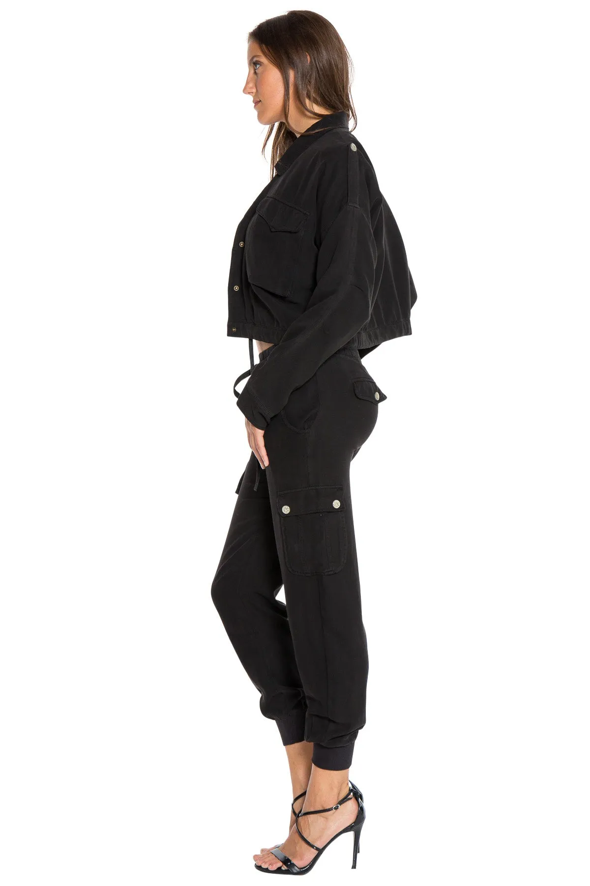 VINTAGE CROP UTILITY JACKET - CAVIAR