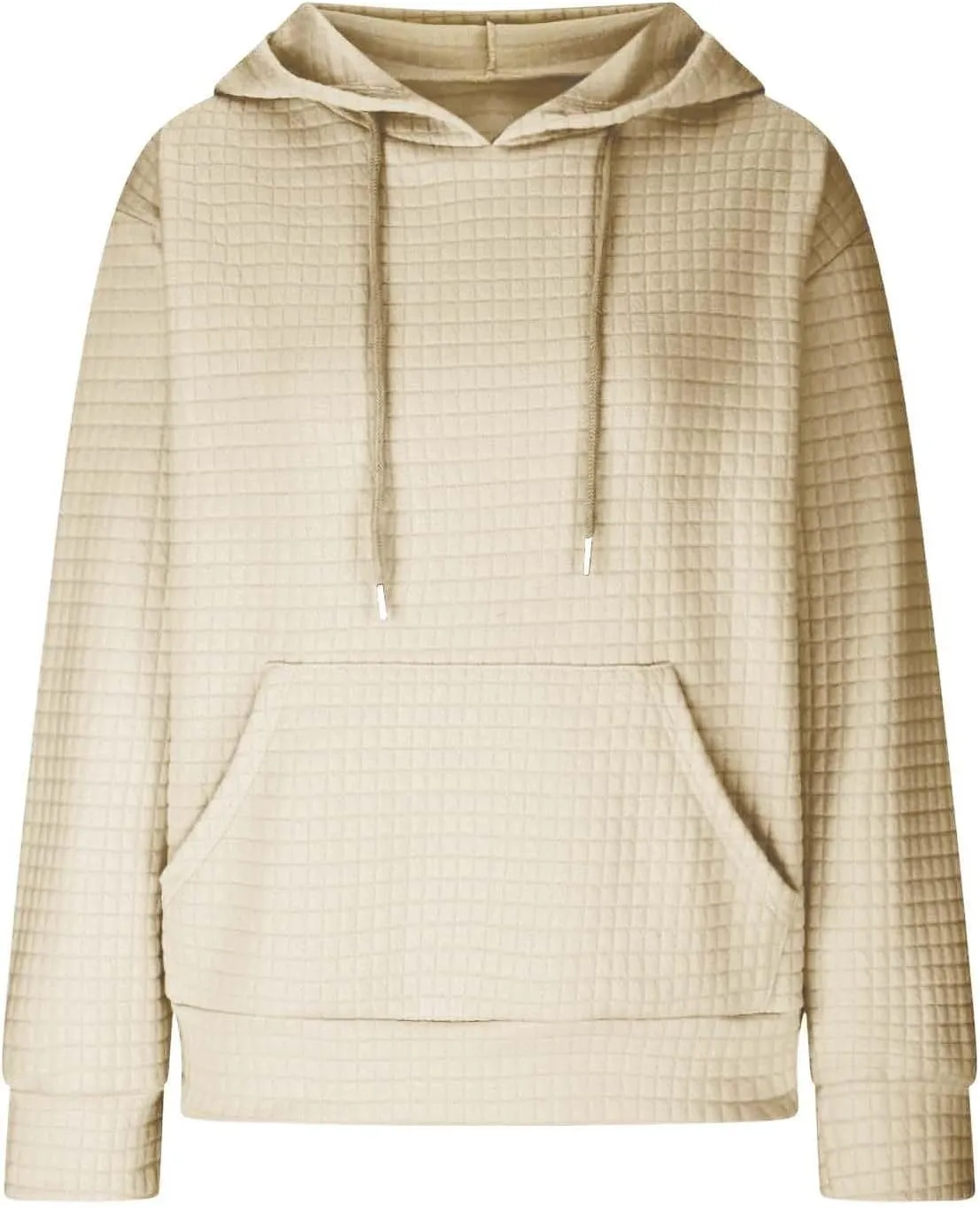 Womens Hoodies Casual Long Sleeve Drawstring Waffle Knit Pullover Tops Loose Hooded Sweatshirt with Pocket Fall Clothes